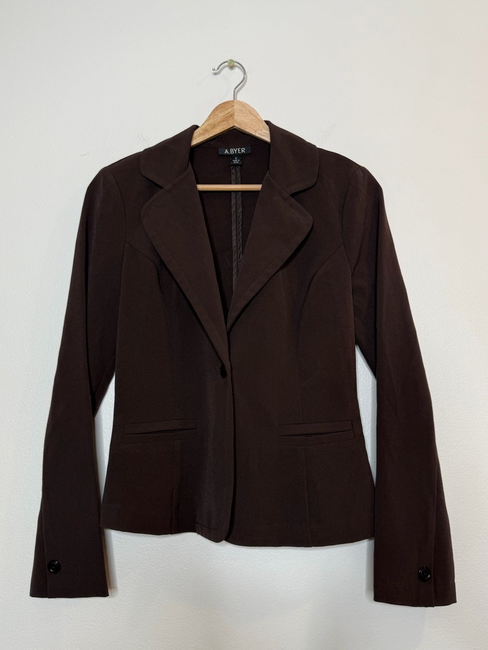 Y2K A Byer Fitted Chocolate Brown Single Button Blazer size small shoulder pads